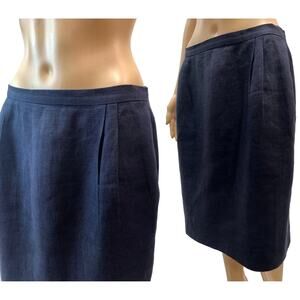 80s Valentino Dark Blue Linen Pencil Skirt | W 31"